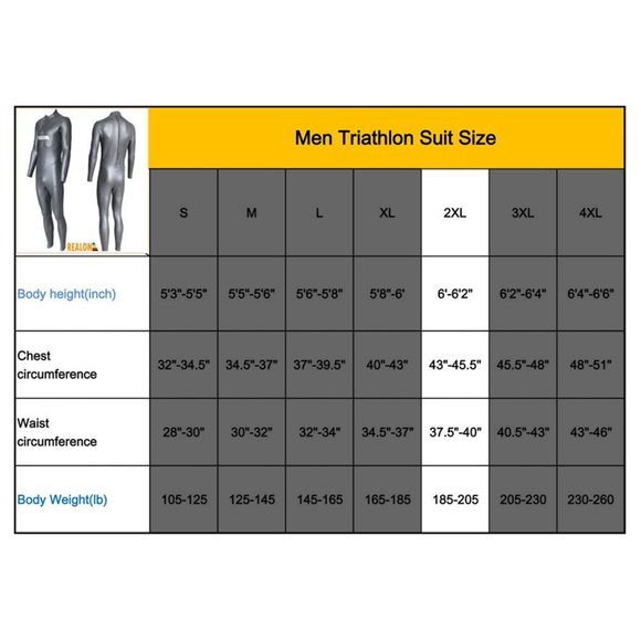 REALON Triathlon 2XL Wetsuit Men 3mm, Cold Water One Piece Smooth Skin Neoprene - Picture 4 of 7